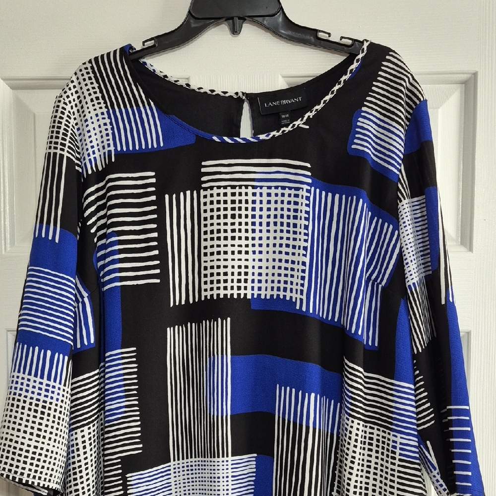 Lane Bryant Black, Blue & White Geometric Print Dress